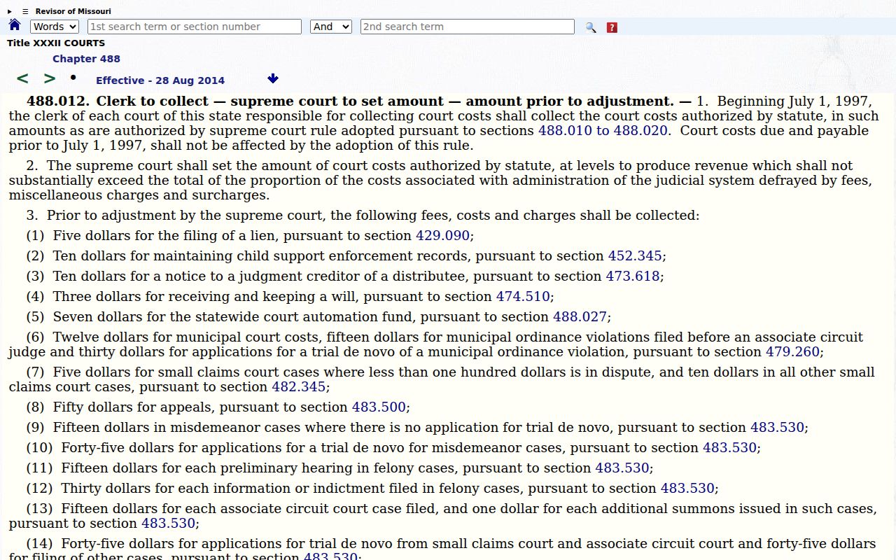 Dallas County civil docket statutory court cost schedule