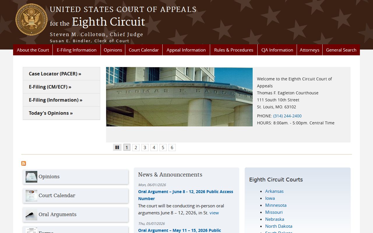 Dallas County court calendar Eighth Circuit appellate court source